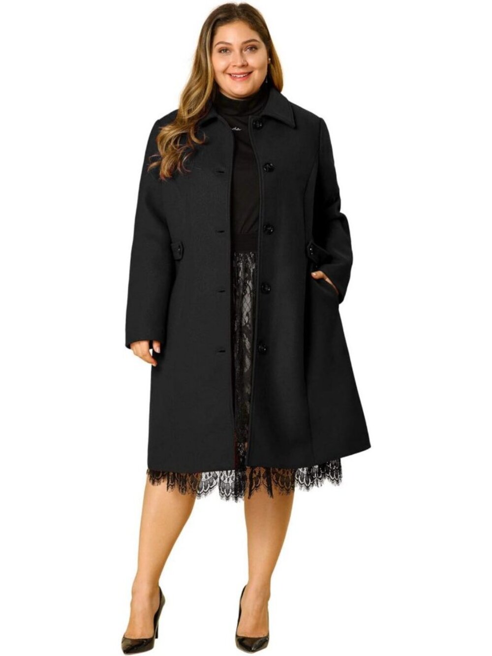 Plus Size Women's Belted Long Winter Coat - Single Breasted, Stylish & Warm